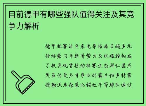目前德甲有哪些强队值得关注及其竞争力解析